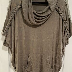 POL Taupe Cowl Neck Top